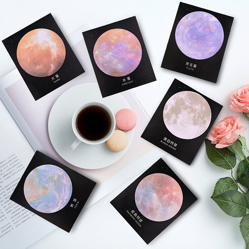 GTHER Planet Sticky Note, Moon Earth Sticky Notes Cute Fun Cool Circle Self-Adhesive Note Self-Stick Memo Pad Notes for College Classroom Office Notebook(6 Pads, Planet) - Image 5
